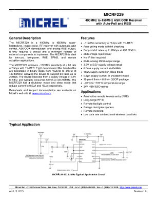 MICRF229YQS-TR 数据手册首页