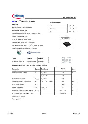 BSZ520N15NS3-G 数据手册首页