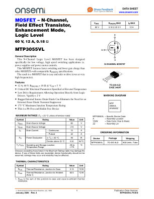 MTP3055VL-FCS 数据手册首页