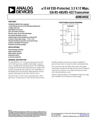 ADM3485E 数据手册首页