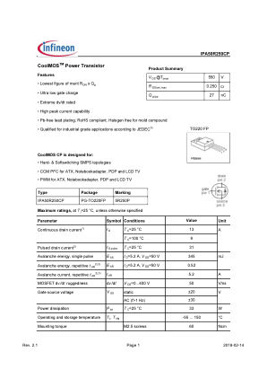 IPA50R250CP 数据手册首页