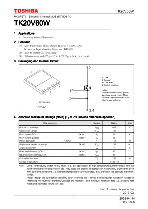 TK20V60W datasheet cover page