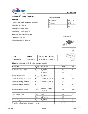 SPP06N60C3 datasheet cover page