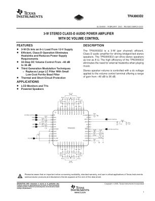 TPA3003D2 数据手册首页