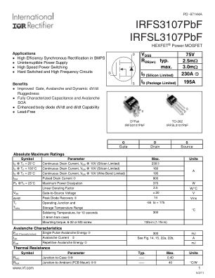 IRFS3107 数据手册首页