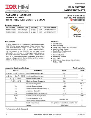 IRHMS597260 datasheet cover page