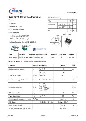 BSD314SPE 数据手册首页