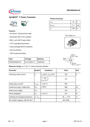IPB160N04S3-H2 数据手册首页