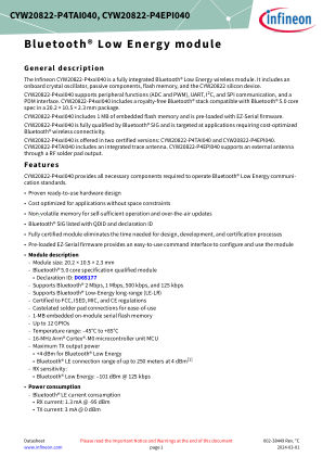 CYW20822 datasheet cover page