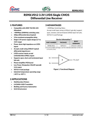 RS90LV012 数据手册首页