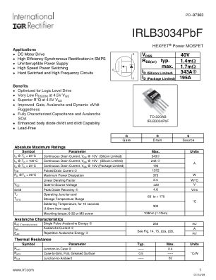 IRLB3034 datasheet cover page