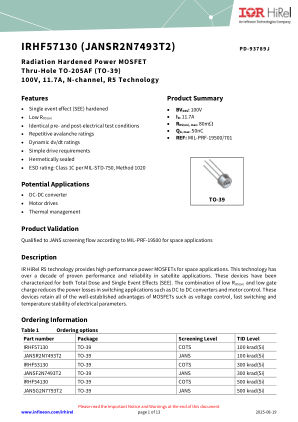 IRHF57130 datasheet cover page