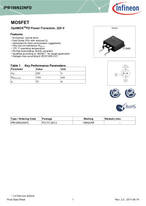 IPB156N22NFD datasheet cover page