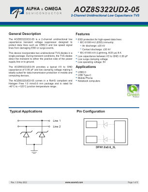 AOZ8S322UD2-05 datasheet cover page