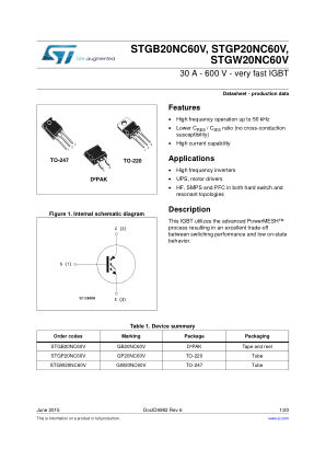 STGP20NC60V 数据手册首页