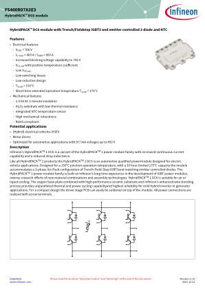 FS400R07A3E3 datasheet cover page