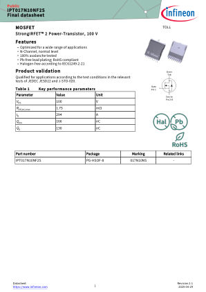 IPT017N10NF2S datasheet cover page