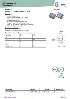 ISC011N04LM7SC datasheet cover page