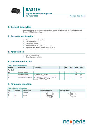 BAS16H datasheet cover page