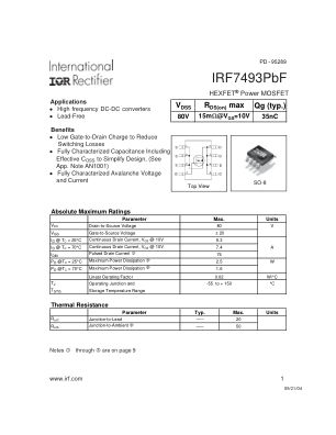 IRF7493 数据手册首页