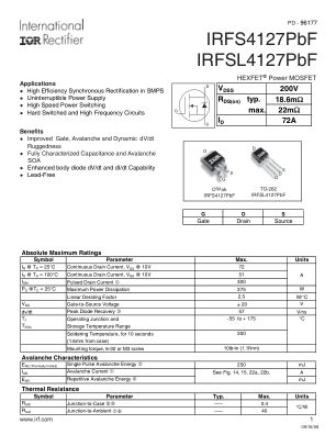 IRFS4127 datasheet cover page