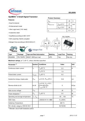 BSL806N 数据手册首页