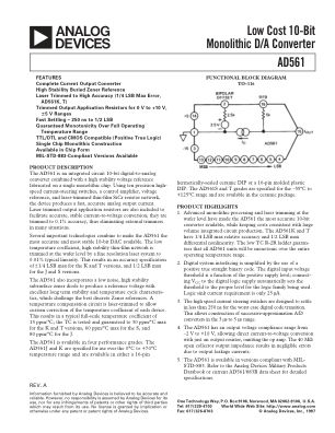 AD561 datasheet cover page
