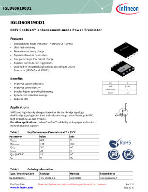 IGLD60R190D1 datasheet cover page