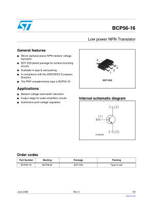 BCP56-16 datasheet cover page