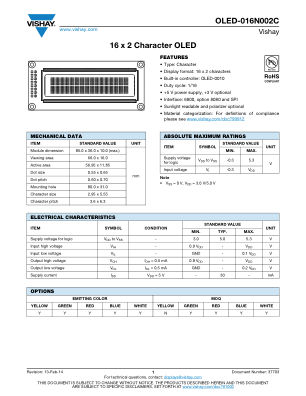 OLED016N002C 数据手册首页
