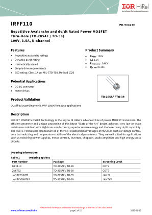 JANTX2N6782 datasheet cover page