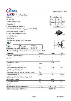 SPD30N03S2L datasheet cover page
