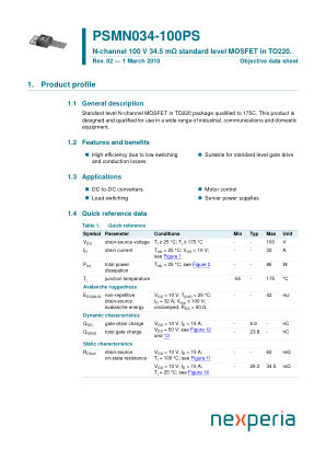PSMN034-100PS datasheet cover page