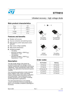 STTH810 数据手册首页