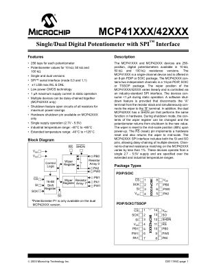 MCP42100-I 数据手册首页
