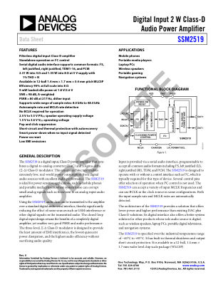 SSM2519 数据手册首页