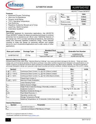 AUIRFS4310Z 数据手册首页