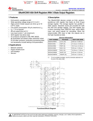 SN74HC595 数据手册首页