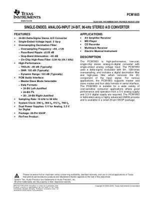 PCM1803 datasheet cover page