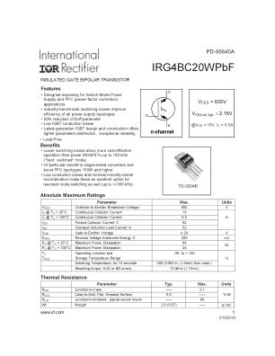 IRG4BC20W 数据手册首页