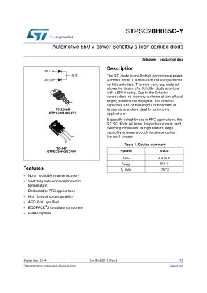 STPSC20H065C-Y datasheet cover page