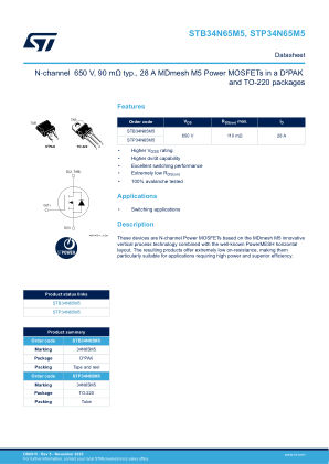 STB34N65M5 datasheet cover page