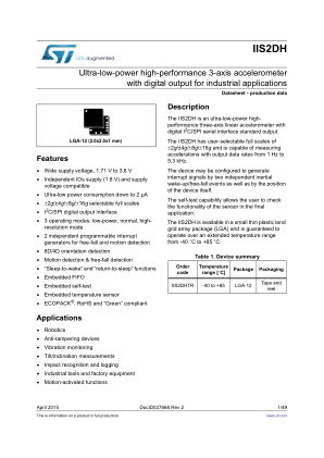 IIS2DH 数据手册首页