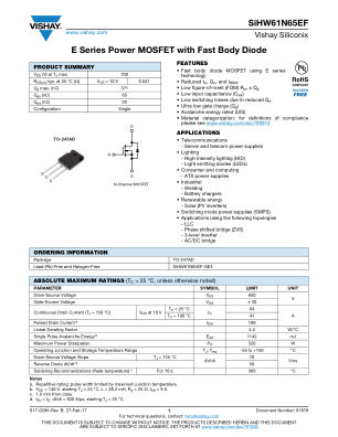 SIHW61N65EF datasheet cover page