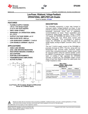 OPA2890 datasheet cover page