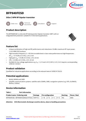 BFP840FESD 数据手册首页