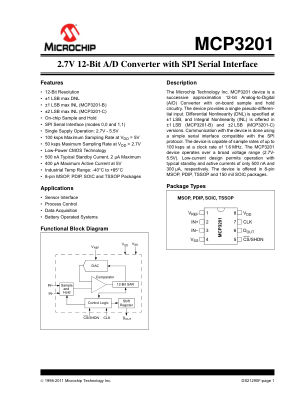 MCP3201-BI 数据手册首页