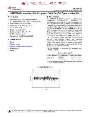 OPA2333-Q1 数据手册首页