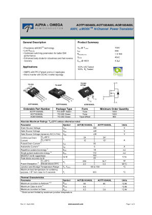 AOTF160A60L 数据手册首页