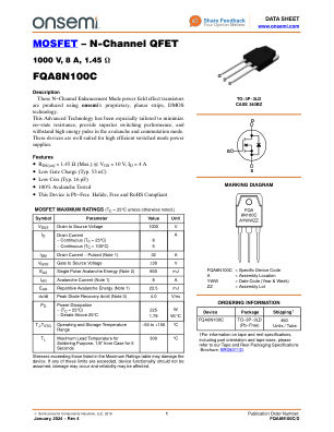 FQA8N100C 数据手册首页